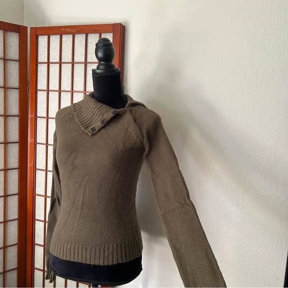 Olive Green Asymmetrical Turtleneck Sweater - Picture 8 of 16